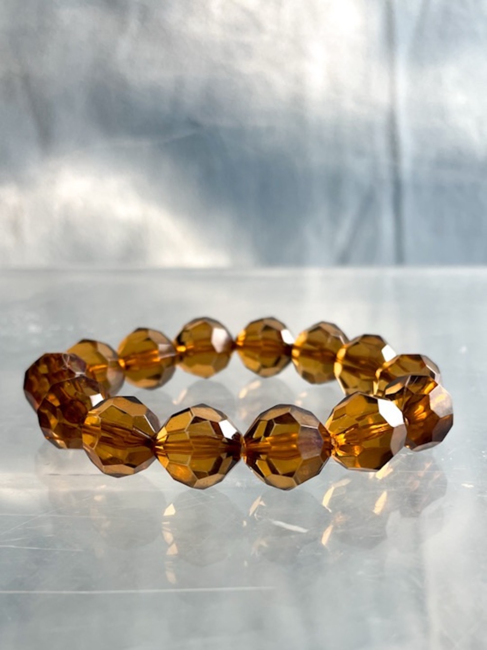 Vintage Cognac Faceted Plastic/Lucite Stretch Bracelet